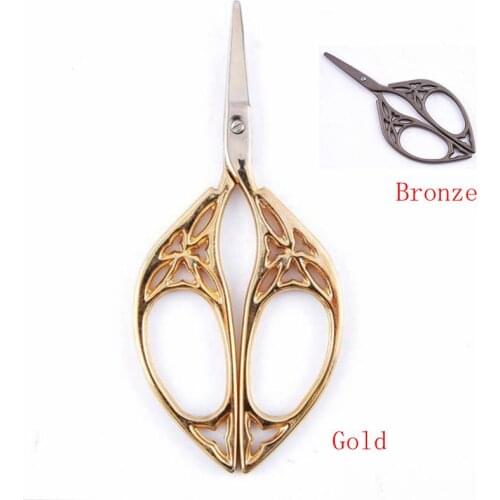 Vintage Style Titanium Zakka Sewing Scissors Tijeras Costura Gold and Bronze Stripe Hollow Fabric Cutting Scissors 11cm CP0371