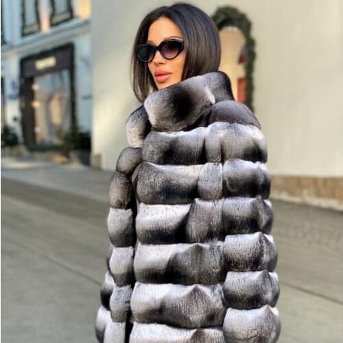TOPFUR 2021 New Top Fashion Natural Rex Rabbit Fur Chinchilla Color Furs Jacket Real Rabbit Fur Thick Warm Winter Woman Overcoat