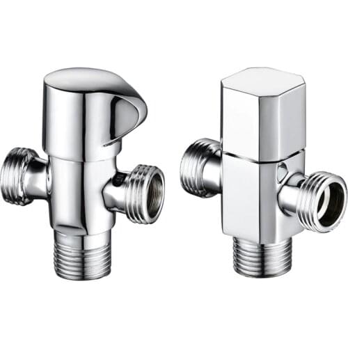 Solid Brass 1 In 2 Out High Quality Triangle Valve Wall Mount Bathroom Toilet Faucet Angle Switch G1/2" Male Thread Stop Valve