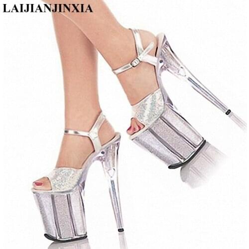 New Silver sequins Crystal Formal Dress Sexy Shoes 20cm Ultra High Heel Shoes 8 Inch High-Heeled Dance Shoes