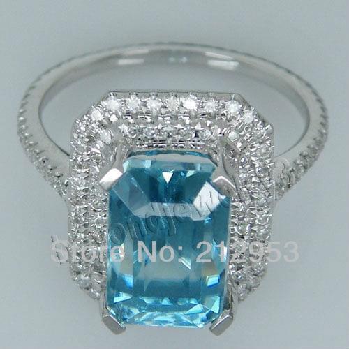Vintage Emerald Cut 7x11mm Solid 14Kt White Gold Topaz Ring AR0014