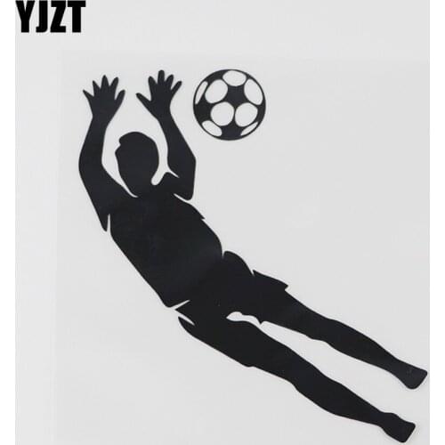 YJZT 11.1CMX12.1CM Football Goalkeeper Jump Decal Vinyl Car Sticker Black/Silver 8A-0704