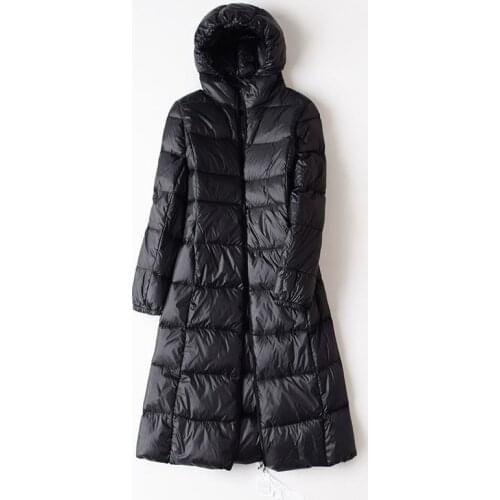 2021 Women Winter New Plus Size Down Jackets Female Long Light Thin Casual Coats Ladies Slim Hooded White Duck Down Outwear E631