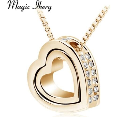 Magic Ikery Gold Color Jewellery Silver Color Crystal Heart Love Fashion Necklaces Colar Costume Jewelry for Women MK2891