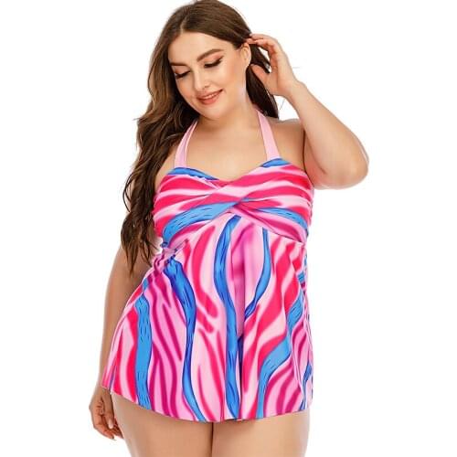 Plus Size Swimwear Women Swimsuit Sexy Tankini Set Two-piece Suits Swirly Paisley Print Padded Bandage Bathing Suit Swimdress