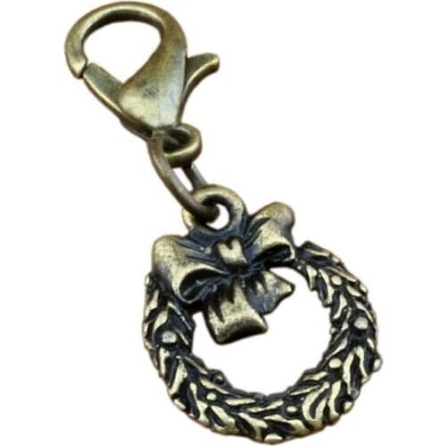 150Pcs /lots Antique bronze Christmas wreath Charm Bead with Lobster clasp Fit Charm Bracelet Jewelry DIY 12x30mm A-291b