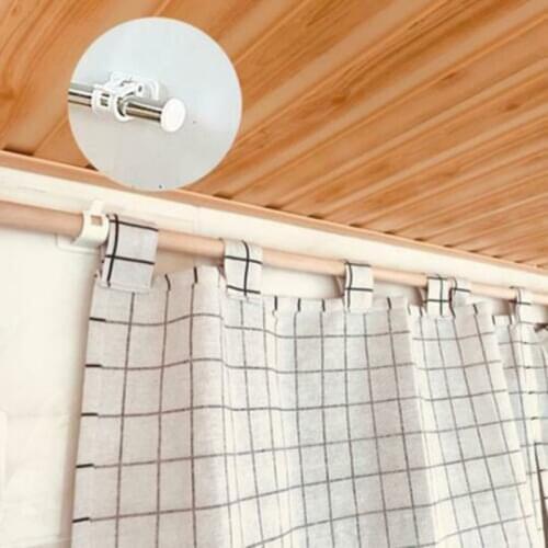 2 Pcs Hanging Rod Clip Adhesive Wall Curtain Hanging Rod Clamp Hooks Shower Curtain Rod Fixed Clip Hanging Rack Hook