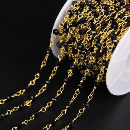 3x4mm,Faceted Rondelle beaded Glass Rosary Chain,Black Crystal Abacus beads Gold Chain,Charms Earring Bracelet Necklace