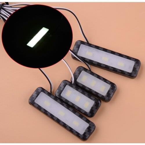 4Pcs Universal 12V 3W Carbon Fiber Style Car Interior Door Handle Bowl White LED Ambient Atmosphere Light Lamp