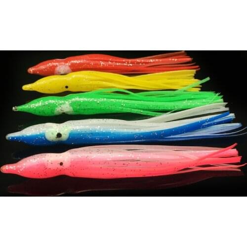 5pcs Flexible Soft Squid Lures Silicone Lure with Luminous Eyes Swimbaits Wobbler Soft Bait Artificial Bait for Sea Fishing