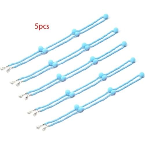 5Pcs Multicolored Beaded Face Mask Lanyard Chain Cute Pompom Necklace Eyeglass Anti-Lost Holder Strap Jewelry Retainer