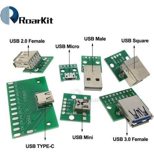 5PCS USB Male Connector /MINI MICRO USB to DIP Adapter Board 2.54 5pin Female Connector B Type-C USB2.0 3.0 Female PCB Converter