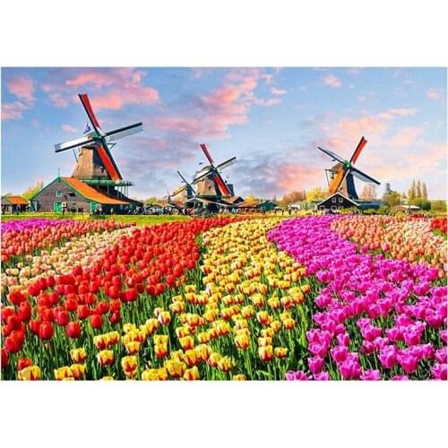 BMBY-Round Diamond Full Diamond Diamond Painting Set Living Room Decoration Children DIY Windmill and Tulips