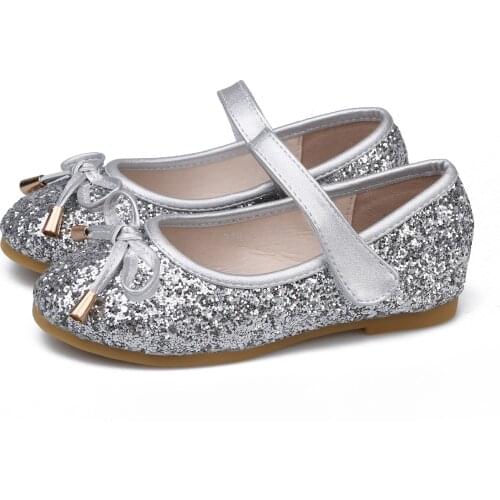 Girls' Leather Shoes Childrens Single Shoes Spring and Autumn Girls Butterfly-knot Crystal Shoes Little Girls Princess Shoes