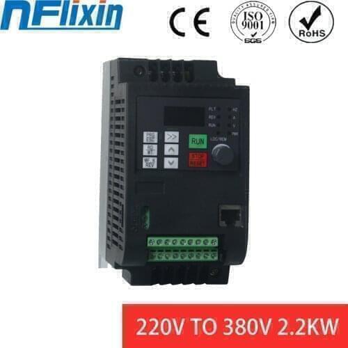 VFD Inverter 0.75kw 1.5kw 2.2kw 220V in to 380V out single phase 220V household electric input and Real Three-phase 380V output