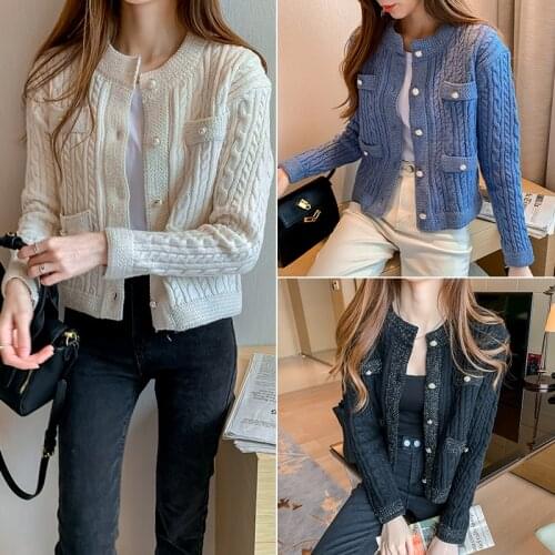 Cardigan womens autumn winter short knit sweater thick all-match blouse cropped cardigan black sweater women harajuku sweater