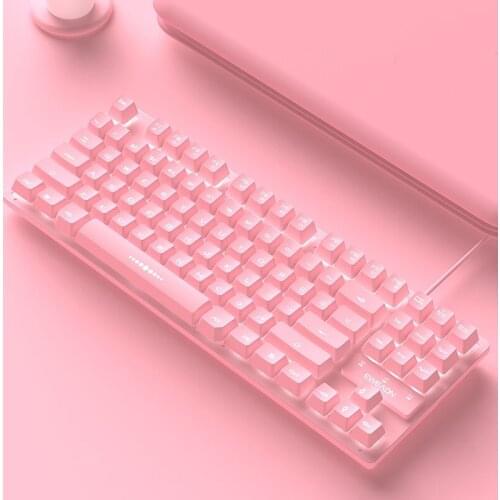 Mechanical Click Felling Pink Memberane Keyboard Gaming Gamer 87-key Layout Notebook Desktop PC Wired Keyboard