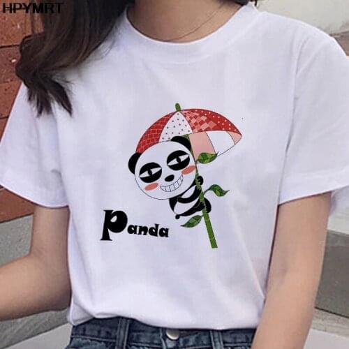 Kawaii Panda Printed Tshirt Round Neck T shirt Women Plus Size Spring Summer Attractive Fashion T-shirts Female Clothing Top Tee