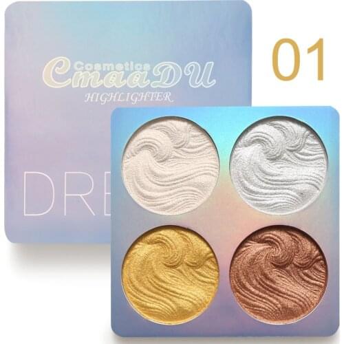 Fashion Women 4 Colors Highlighter Powder Glitter Palette Makeup Glow Face Contour Shimmer Illuminator Highlight Cosmetics D01