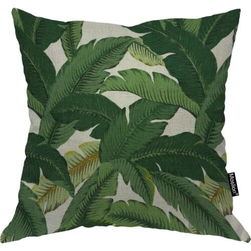 Moslion Throw Pillow Cover Banana Leaves 18x18 Inch Fashion Fresh Nature Tropical Tree Green Square Pillow Case Cushion Cover