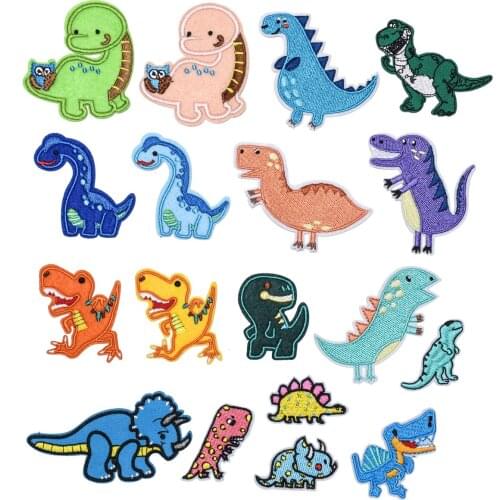 Cartoon Embroidery Patches Iron on Cute Dinosaur Badges DIY Thermo Stickers for Children Clothes Hole Patch Decorative Appliques