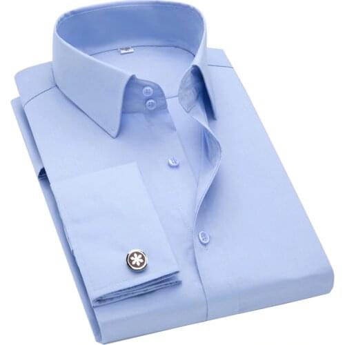 French Cuff Mens Long Sleeve Tuxedo Dress Shirt High Quality Regular Fit Male Social Wedding Evening Shirts with Cufflinks