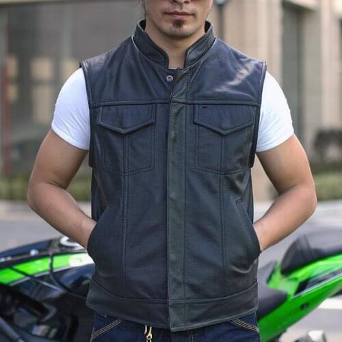 Leather Vest Men Motorcycle