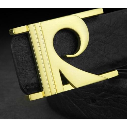 R letter belt men genuine High Quality leather designer Black Waist Strap Casual cowskin full grain leather cintos masculinos