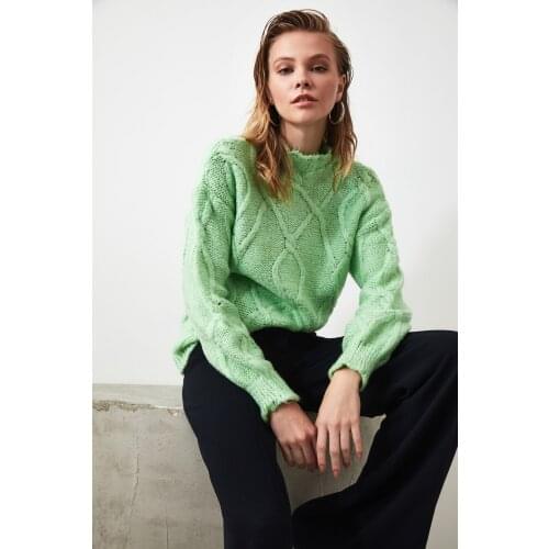 Mint Hair Braided Knitwear Sweater Knitted Sweater Autumn Winter Long Sleeve Jumper Casual Streetwear Fashion Femme