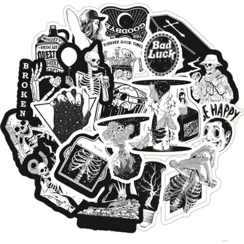 50 Pcs Black and White Gothic style girl and skull Stickers Graffiti Sticker for Laptop Luggage Car Styling Guitar 2020