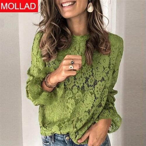 2021 Cross-Border European and American EBay New Flared Sleeves Long Sleeves Hollow Lace Shirt Womens Clothing
