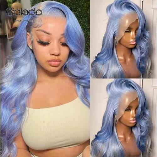 Ice Powder Blue Transparent Lace Wig Human Hair Lace Wigs Mint Green Color Human Hair Wigs Brazilian Virgin Hair Lace Front Wig