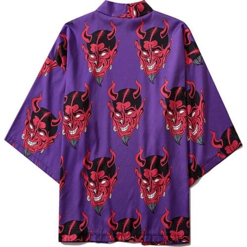 Demon Printed Couple Men Women Traditional Japanese Kimonos Beach Loose Casual Shirt Asian Cosplay Coat Yukata Cardigan