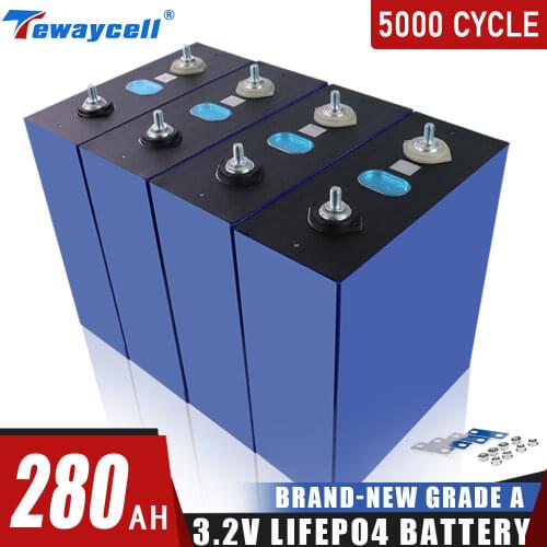 Tewaycell 280Ah Lifepo4 Rechargable Battery Pack 3.2V Grade A Lithium Iron Phosphate Prismatic New Solar EU US TAX FREE LiFePO4