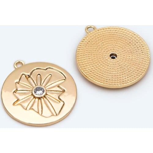 10pcs CZ Paved Round Disk Charms, 18K Gold Plated Brass Disc Pendants for DIY Necklaces Bracelets Jewelry Finding (GB-2296)
