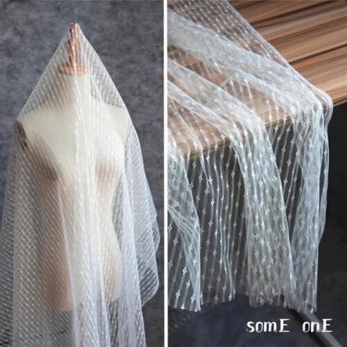 Stripe Mesh Tulle Lace Fabric Plum blossom pattern DIY Patchwork bazin riche Veil Decor Doll Dress Designer Fabric 50*150cm