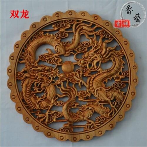 Wood carving pendant Chinese knot wall decoration solid wood carving crafts 28CM