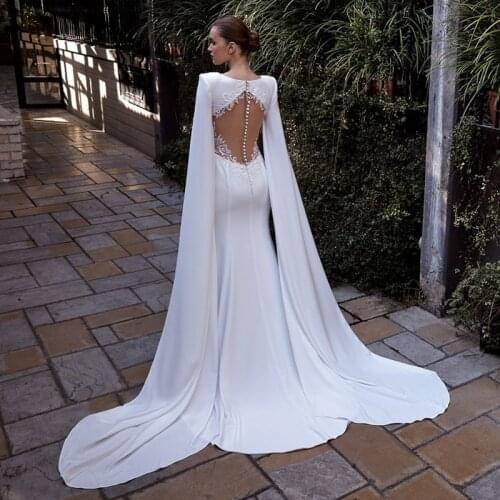 Mermaid Boho Wedding Dresses With Long Sleeves Lace Appliques Illusiuon Back Beach Bride Dress Simple Vestidos