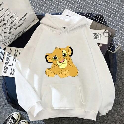 Disney The Lion King Simba Hoodies Womens Clothing Kawaii Pullover Cartoon Print Aesthetic Warm Femme Couple Hooded Sweatshirts