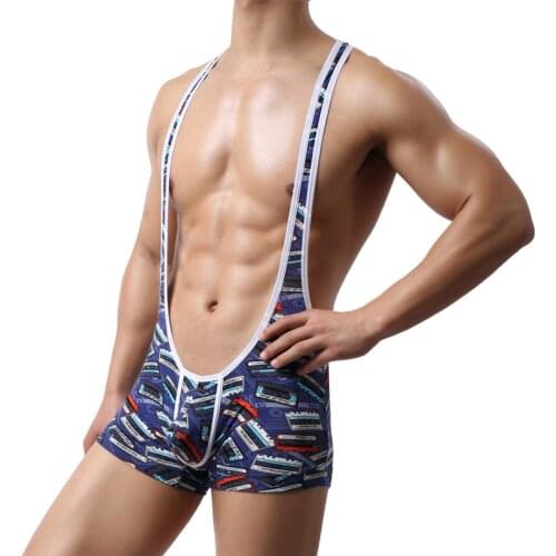 Printed Undershirts Leotard Mens Sexy Bugle Pouch Bodysuit Shorts Sleepwear Wrestling Singlet Jumpsuit Gay Underwear One-Piece