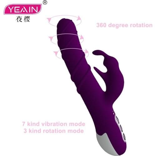Yeain 360 Degree Rotation Rabbit Vibrator Women Sex Toy Silicone G Spot Thrusting Vibrating dildo Clitoris Stimulator Massager