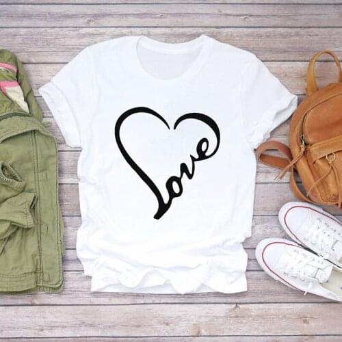 Ladies t-shirts Fashion Heart Love Pirnt 90s Summer Clothing for woman O-neck Short sleeve Female Tee Tops harajuku Women Tshirt