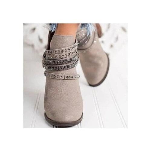 Spring and autumn gray pink thick heel pointed toe womens boots fashion pu material comfortable womens boots 2020 new