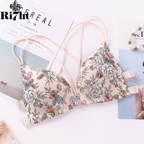 New Fashion Floral Print Push Up Bras For Women Deep V Bras Front Buckle Wireless Bralette Girls Sexy Leopard Underwear Lingerie