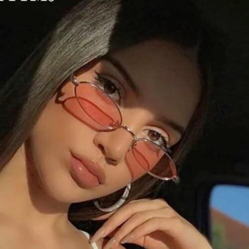 HKNA 2021 Small Oval Sunglasses Women Brand Designer Glasses for Women Alloy Metal Sunglasses Women Retro Oculos De Sol Feminino