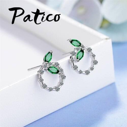 Free SHipping Factory Price Women Green Leave Stud Earrings Simple Design 925 Sterling Silver Fashion Jewelry Accessory