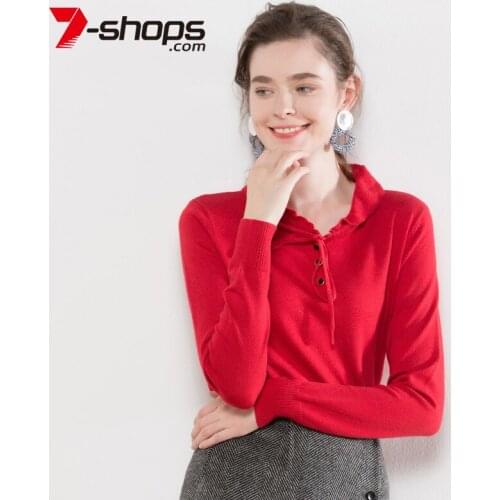 AECU Autumn Winter Wool Women Sweater Lace Turn Down Collar Sweater Warm Knitwear Pull Femme Knitted Pullovers Jumper Female