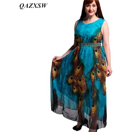 QAZXSW 2017 Hot Style Women Elegant Chiffon Party Dress Plus Size M-9XL Sleeveless Floor Length Summer Maxi Dress YX0084