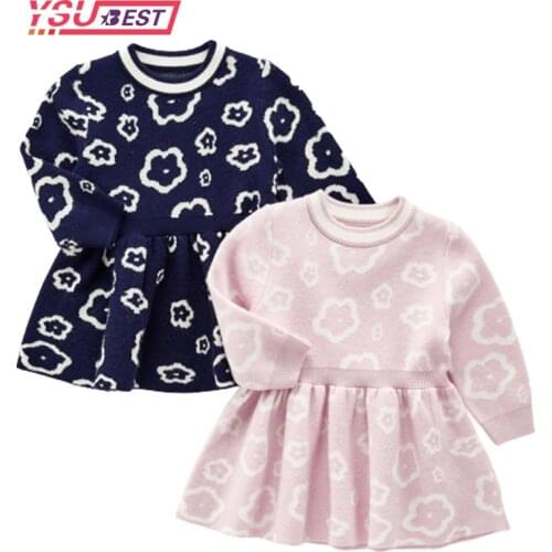 0-3Yrs Winter Baby Girl Knitted Dress Flower Print Warm Newborn Dresses Toddler Autumn Girls Sweater Dress Clothing Outfits