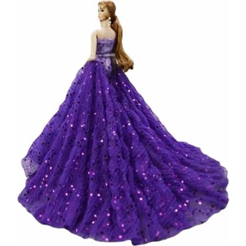 1/6 BJD Doll Clothes For Barbie Dress Purple Sequin Wedding Party Gown Costume Princess Outfits Vestido 30cm Dollhouse Accessory